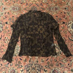Lucky Brand Black and Gold Patterned Blouse